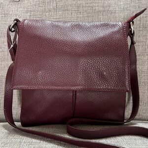 Borse In Pelle Genuine Leather Multi Pocket Flap Shoulder Crossbody Burgundy Bag